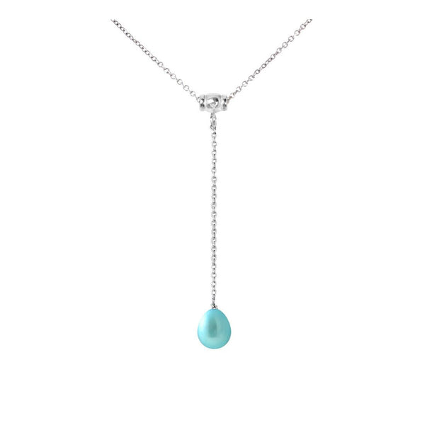 Collana cravatta - Perla coltivata d'acqua dolce - Diametro 9-10 mm Blu turchese - Argento sterling 925