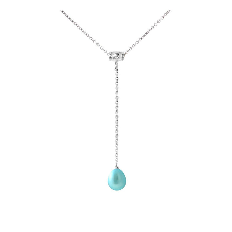 Collana cravatta - Perla coltivata d'acqua dolce - Diametro 9-10 mm Blu turchese - Argento sterling 925