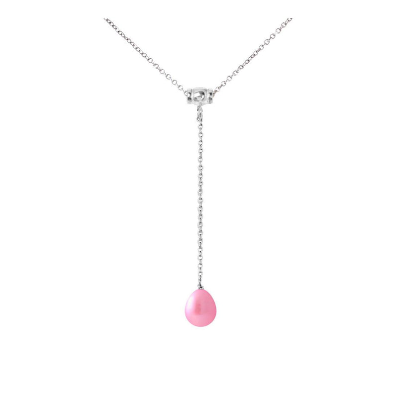 Collana cravatta - Perla coltivata d'acqua dolce - Diametro 9-10 mm Rosa fucsia - Argento sterling 925