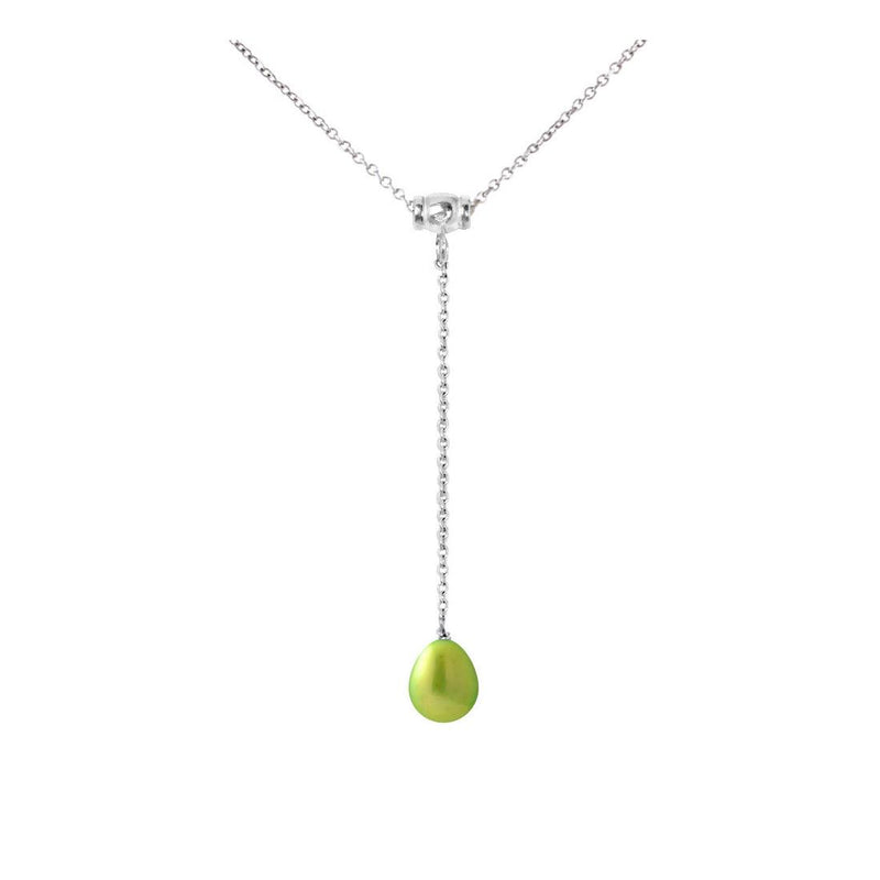 Collana cravatta - Perla coltivata d'acqua dolce - Diametro 9-10 mm Verde tonico - Argento sterling 925