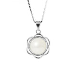 Collana con fiori - Bottone di perle coltivate d'acqua dolce da 8-9 mm bianche - Argento sterling 925