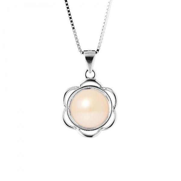 Collana con fiori - Bottone di perle coltivate d'acqua dolce rosa da 8-9 mm - Argento sterling 925