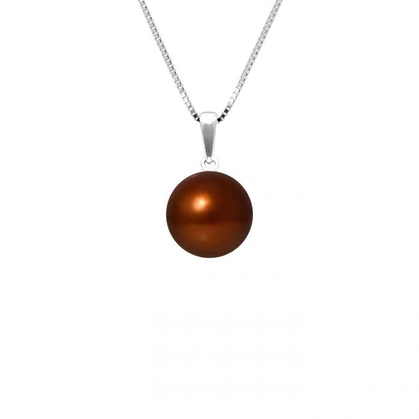 Collana - Perla coltivata d'acqua dolce - Diametro 9-10 mm Cioccolato-Argento 925 millesimi