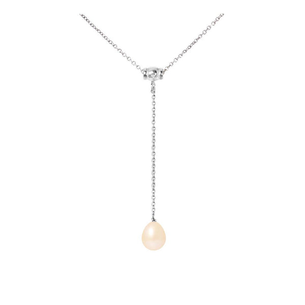 Collana cravatta - Perla coltivata d'acqua dolce - Diametro 9-10 mm Rosa - Argento sterling 925