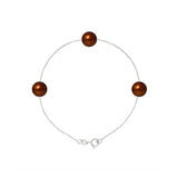 Bracciale con 3 perle coltivate d'acqua dolce - Diametro 7-8 mm Cioccolato - Argento sterling 925