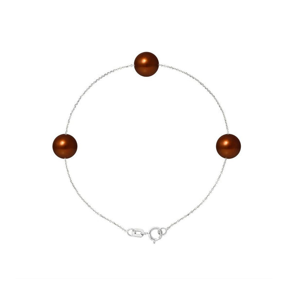 Bracciale con 3 perle coltivate d'acqua dolce - Diametro 7-8 mm Cioccolato - Argento sterling 925