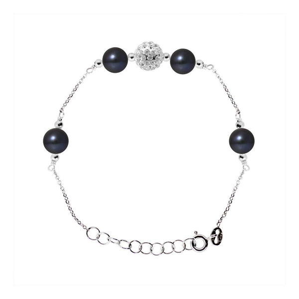 Bracciale con 4 perle coltivate d'acqua dolce - Diametro 6-7 mm Tahiti nere - Argento 925 millesimi