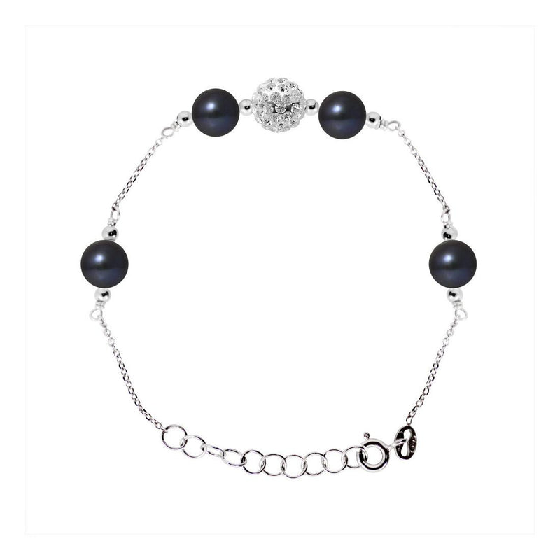 Bracciale con 4 perle coltivate d'acqua dolce - Diametro 6-7 mm Tahiti nere - Argento 925 millesimi