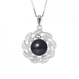 Collana Corolle - Bottone di perla coltivata d'acqua dolce 8-9 mm Nera Tahiti - Argento 925 millesimi