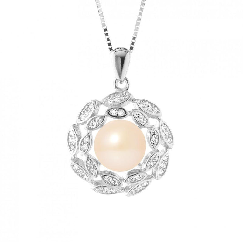 Collana Corolle - Bottone di perla coltivata d'acqua dolce 8-9 mm Rosa - Argento sterling 925