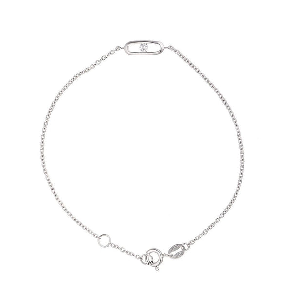 Bracciale Maille Forçat in Argento 925 millesimi Rodiato con Motivo Centrale ornato da un Solitario in Ossido di Zirconio 3 mm Bianco