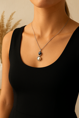 Collana Toi &amp; Moi in Argento con perle di Tahiti e perle d'acqua dolce