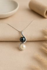 Collana Toi &amp; Moi in Argento con perle di Tahiti e perle d'acqua dolce