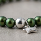 Bracciale Portafortuna - Perla d'acqua dolce - Rotonda 5-6 mm Verde intenso