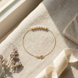 Bracciale - 7 Perle Coltivate Diametro 3-4 mm Bianco - Oro Giallo