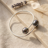 Bracciale rigido Toi &amp; Moi - Perla coltivata di Tahiti - Cerchio 10-11 mm - Argento sterling 925