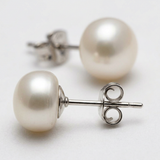Orecchini a bottone - Perle coltivate d'acqua dolce - Diametro 9-10 mm Bianco