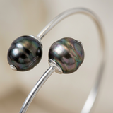 Bracciale rigido Toi &amp; Moi - Perla coltivata di Tahiti - Cerchio 10-11 mm - Argento sterling 925