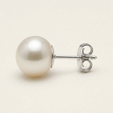 Orecchini a bottone in oro bianco - Perla coltivata bianca 9-10 mm