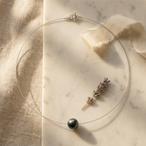 Collana- Perla coltivata- Diametro 9-10 mm Nera Tahiti- Argento