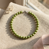 Bracciale Portafortuna - Perla d'acqua dolce - Rotonda 5-6 mm Verde intenso