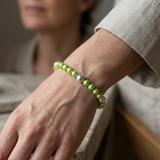 Bracciale Portafortuna - Perla d'acqua dolce - Rotonda 5-6 mm Verde tonico