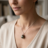 Eccezionale: collana in argento e vera perla di Tahiti 8-9 mm