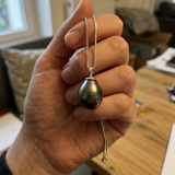 Eccezionale: collana in argento e vera perla di Tahiti 8-9 mm