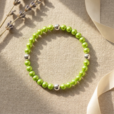 Bracciale Portafortuna - Perla d'acqua dolce - Rotonda 5-6 mm Verde tonico