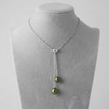 Collana Toi &amp; Moi 2 Perle Coltivate 7-8 mm Verde-Argento intenso