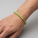 Bracciale Portafortuna - Perla d'acqua dolce - Rotonda 5-6 mm Verde tonico
