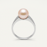 Anello con perle coltivate d'acqua dolce in oro bianco - diametro rotondo 8-9 mm Rosa