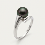 Anello- Perle Coltivate- Rotonde 8-9 mm Nero Tahiti- Oro Bianco