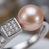 Bracciale rigido moderno - Bottone di perla coltivata d'acqua dolce 8-9 mm Rosa - Argento 925 millesimi