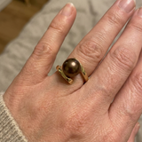 Anello- Perle coltivate d'acqua dolce- Diametro rotondo 8-9 mm Cioccolato- Misura 48 (EU)- Oro giallo
