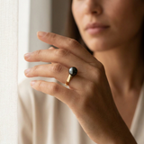 Anello con perla coltivata d'acqua dolce - Diametro rotondo 8-9 mm Nera Tahiti