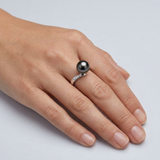 Anello - Perle coltivate di Tahiti - Diametro rotondo 8-9 mm - Gioielli da donna - Oro bianco - Diamanti