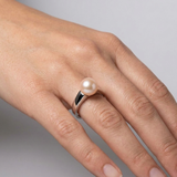 Anello con perle coltivate d'acqua dolce in oro bianco - diametro rotondo 8-9 mm Rosa