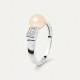 Bracciale rigido moderno - Bottone di perla coltivata d'acqua dolce 8-9 mm Rosa - Argento 925 millesimi