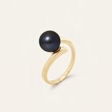 Anello- Perle Coltivate- Rotonde 8-9 mm Nero Tahiti- Oro Giallo