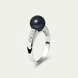 Anello- Perle coltivate- Diametro 8-9 mm Nero Tahiti- Oro bianco- Diamanti