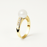 Anello- Perle Coltivate - Diametro 8-9 mm Bianco- Oro Giallo- Diamanti