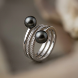 Toi &amp; Moi Bottone Perla Coltivata D'acqua Dolce 7-8 mm Nera Tahiti - Argento 925 Millesimali
