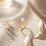 Anello- Perle Coltivate - Diametro 8-9 mm Bianco- Oro Giallo- Diamanti