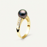 Anello- Perle di Tahiti- Rotonde 8-9 mm- Oro giallo- Diamanti