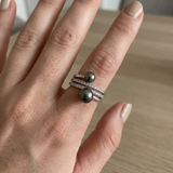 Toi &amp; Moi Bottone Perla Coltivata D'acqua Dolce 7-8 mm Nera Tahiti - Argento 925 Millesimali