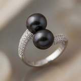 Toi &amp; Moi Anello per bottoni 8-9 mm Nero Tahiti-Argento 925 millesimi