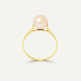 Anello- Perle coltivate d'acqua dolce- Diametro rotondo 7-8 mm Rosa- Misura 48 (EU)- Oro giallo