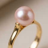 Anello- Perle coltivate d'acqua dolce- Diametro rotondo 7-8 mm Rosa- Misura 48 (EU)- Oro giallo