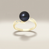 Anello in oro giallo e perla nera di Tahiti